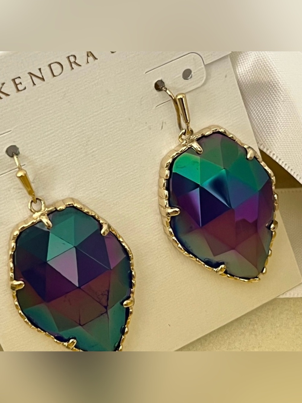 RARE & RETIRED Kendra Scott Corley Earrings Cobalt Iridescent Yellow Gold GORG!